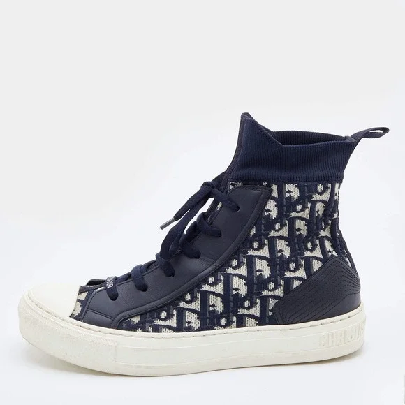 New! Christian Dior Walk'n'Dior ObliqueTechnical Sneakers Deep Blue Size 39.5 - Picture 3 of 9